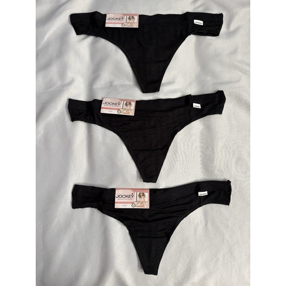 NEW JOCKEY Soft Touch Breathe Modal Stretch Thong Panty Size 2xlarge 3 Pair BLK